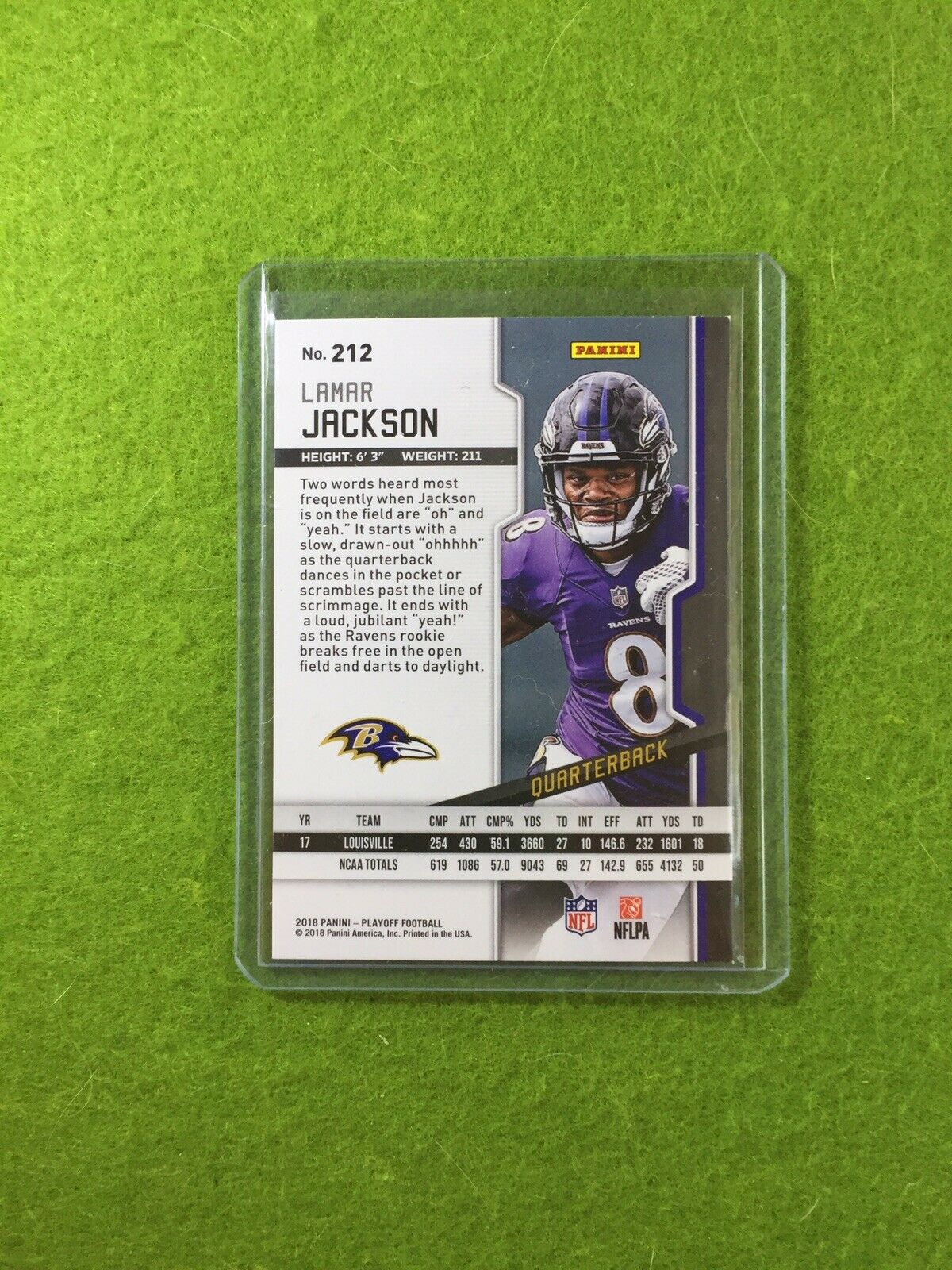 LAMAR JACKSON RC ROOKIE CARD JERSEY #8 RAVENS RC - 2018 Panini Playoff *TRUE RC*