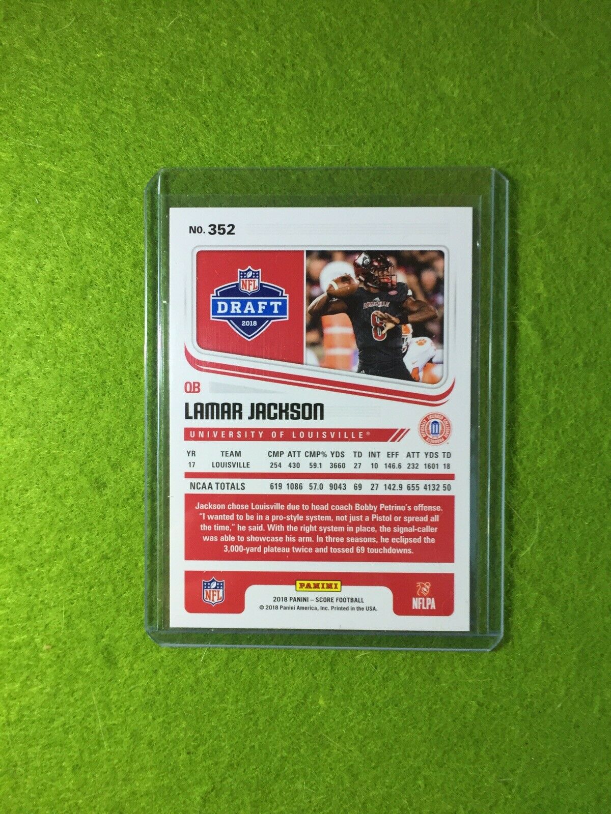 LAMAR JACKSON ROOKIE CARD JERSEY #8 LOUISVILLE RC RAVENS 2018 Panini Score #352