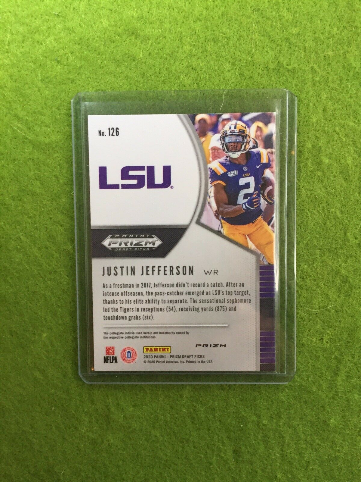JUSTIN JEFFERSON SILVER PRIZM ROOKIE CARD JERSEY #2 LSU RC 2020 Panini Prizm SP