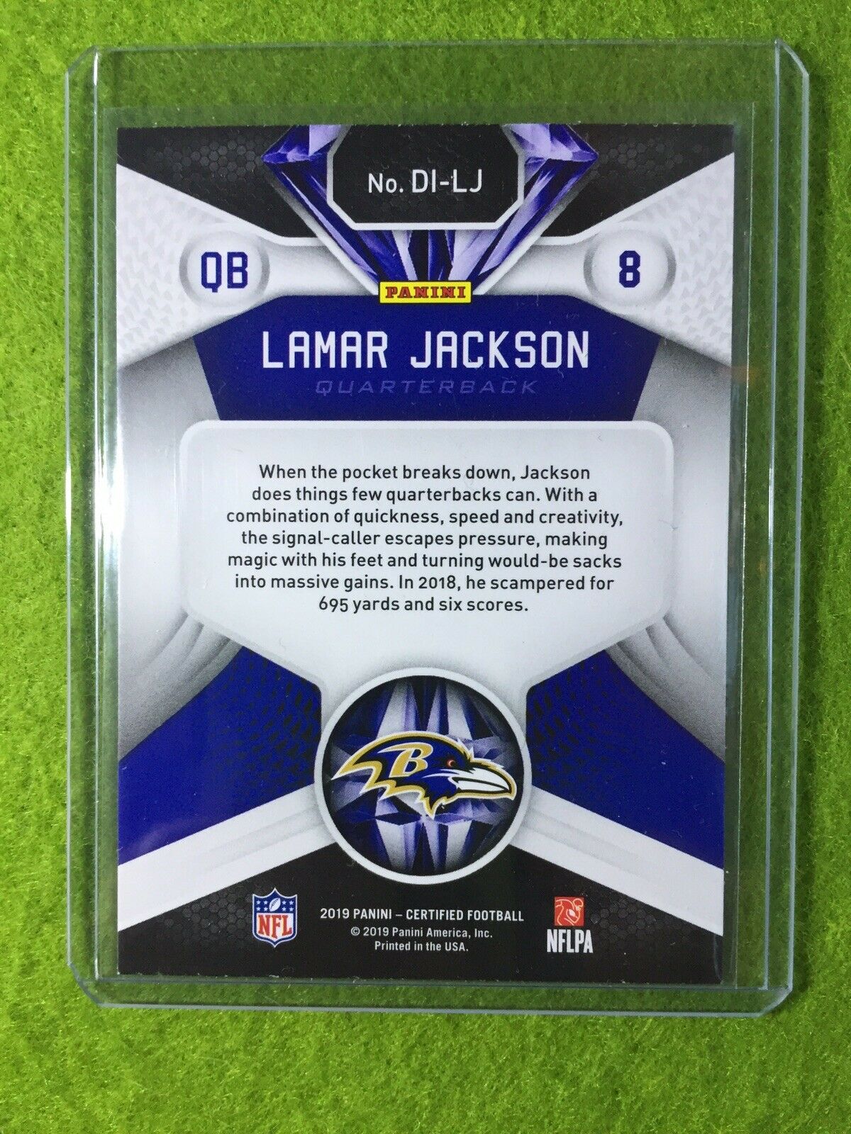 LAMAR JACKSON PRIZM REFRACTOR INSERT CARD JERSEY #8 RAVENS 2019 Panini Certified