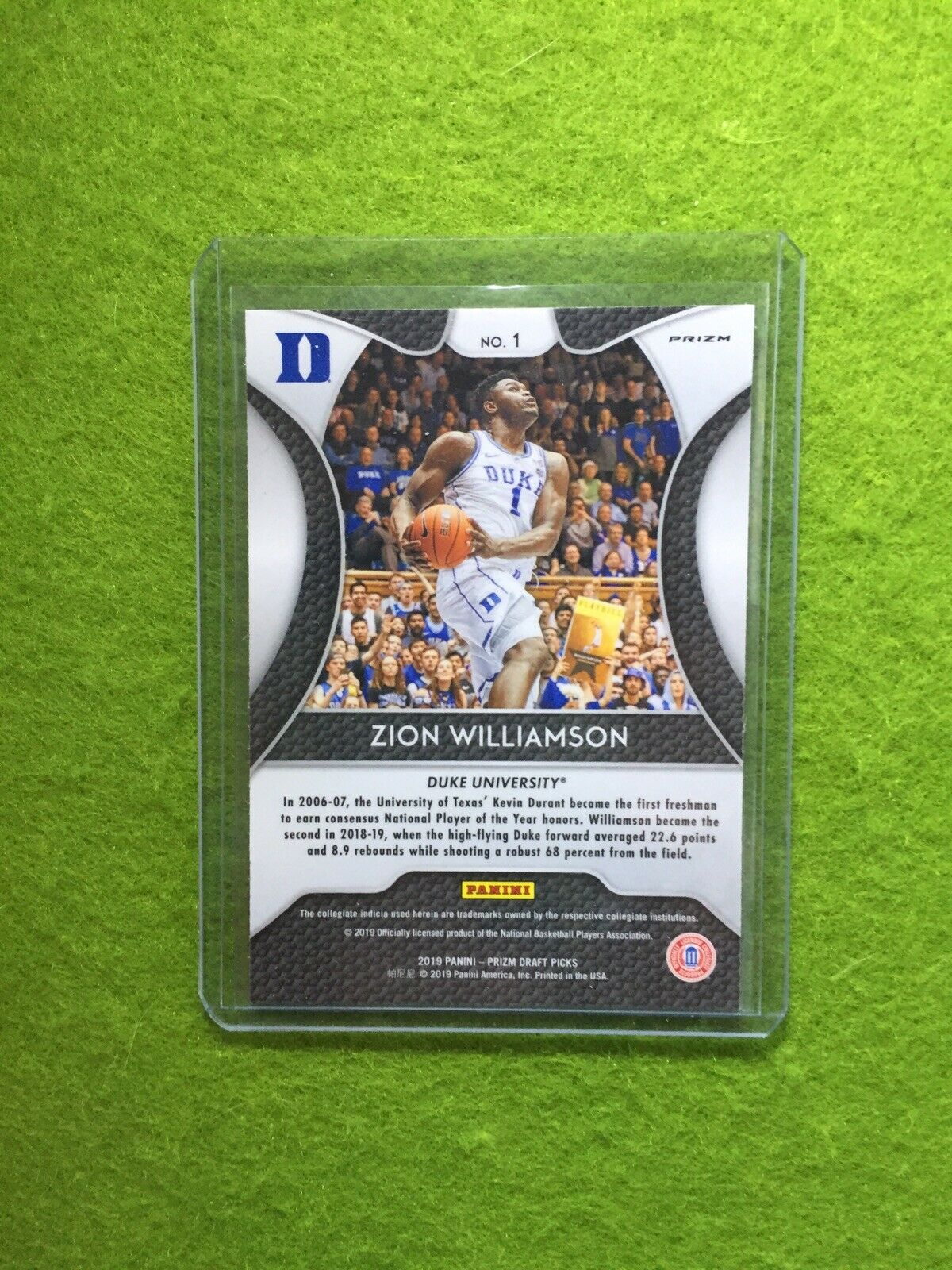 ZION WILLIAMSON PRIZM ROOKIE CARD JERSEY #1 DUKE BLUE REFRACTOR 2019 Prizm Blue