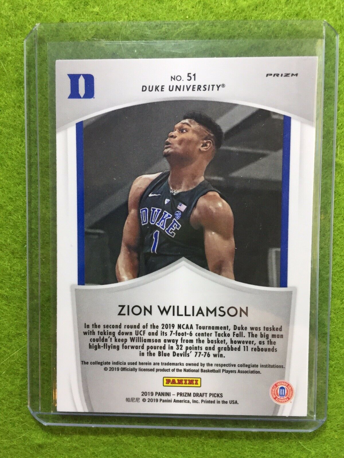 ZION WILLIAMSON PRIZM ROOKIE CARD JERSEY #1 DUKE RC PELICANS 2019 Crusade PURPLE
