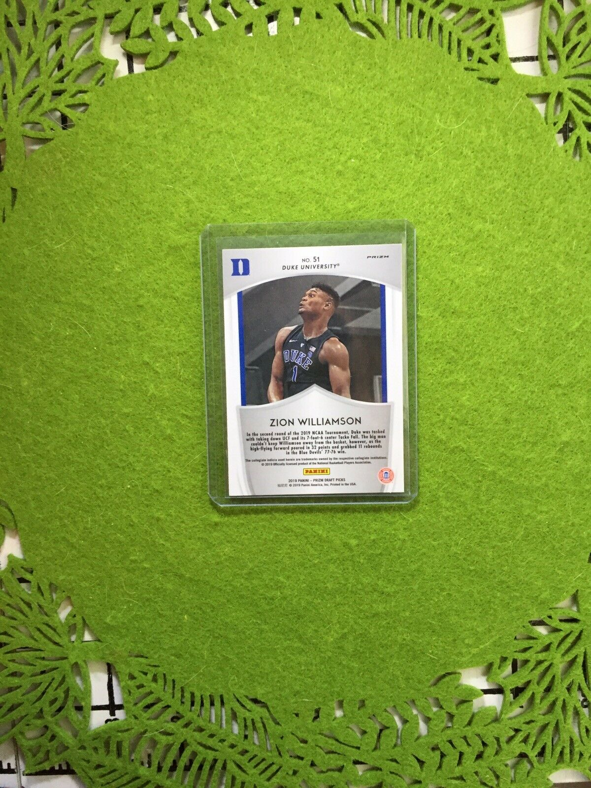 ZION WILLIAMSON PRIZM ROOKIE CARD JERSEY #1 DUKE RC PELICANS 2019 Crusade PURPLE