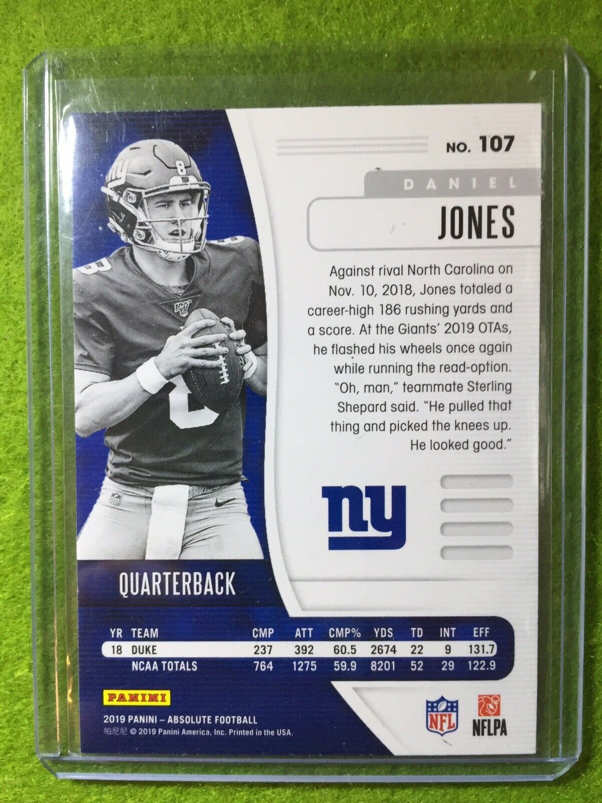 DANIEL JONES ROOKIE CARD RC JERSEY #8 NEW YORK GIANTS RC 2019 Panini Absolute rc