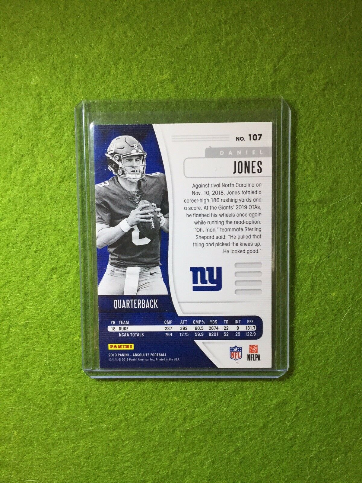 DANIEL JONES ROOKIE CARD RC JERSEY #8 NEW YORK GIANTS RC 2019 Panini Absolute rc