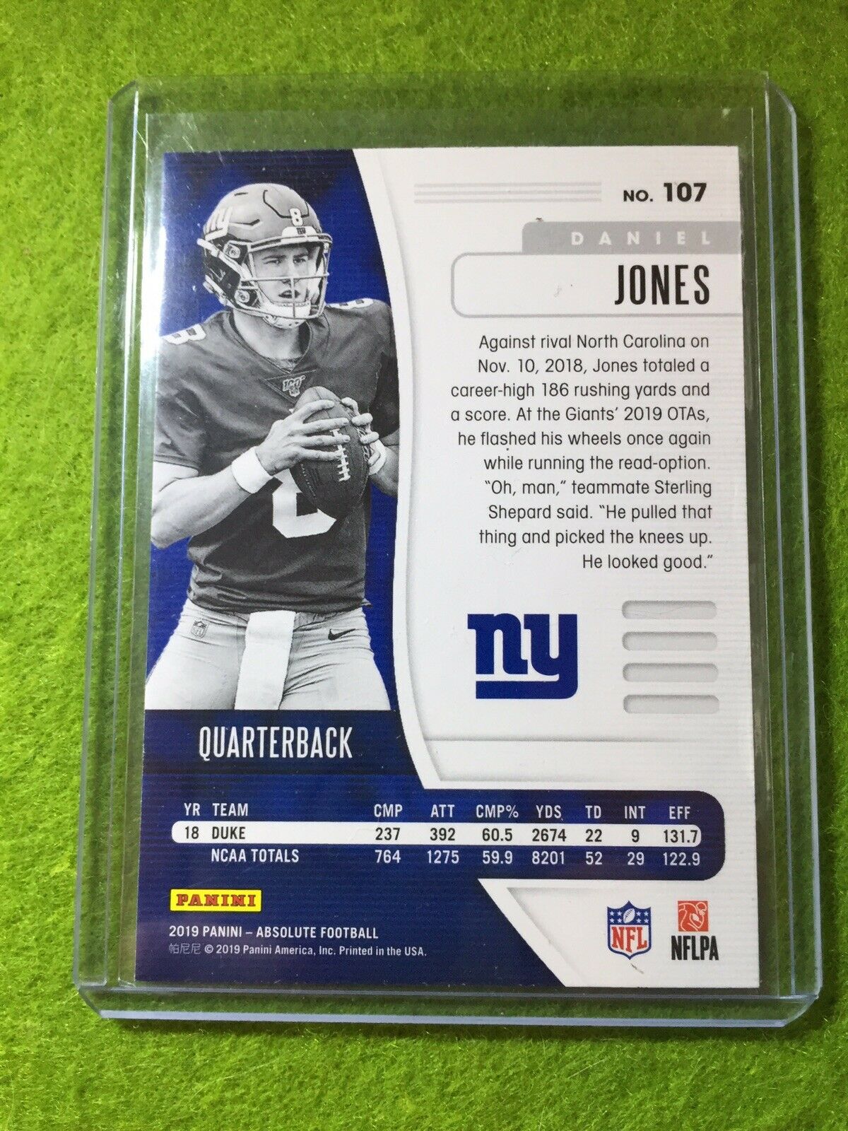 DANIEL JONES ROOKIE CARD RC JERSEY #8 NEW YORK GIANTS RC 2019 Panini Absolute rc