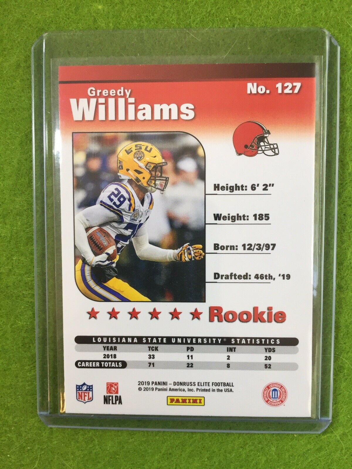 GREEDY WILLIAMS RC ROOKIE CARD Baker Mayfield 's CB BROWNS 2019 Donruss Elite SP