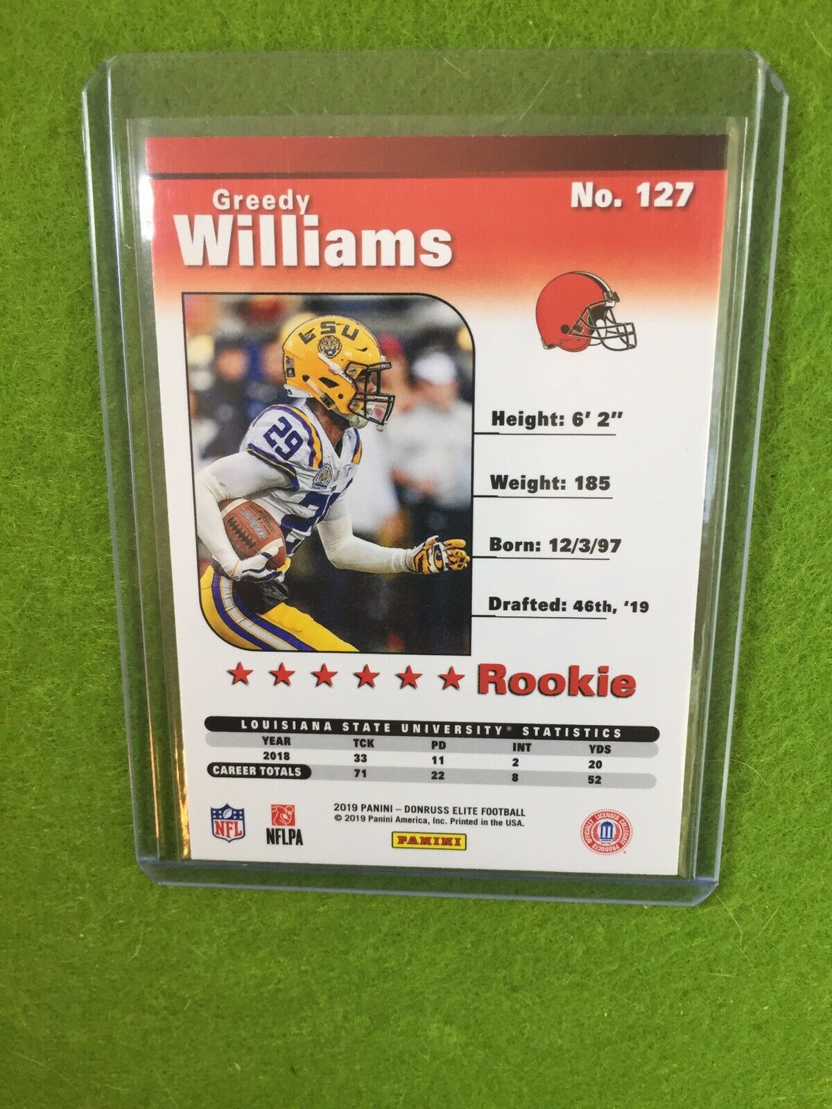 GREEDY WILLIAMS RC ROOKIE CARD Baker Mayfield 's CB BROWNS 2019 Donruss Elite SP