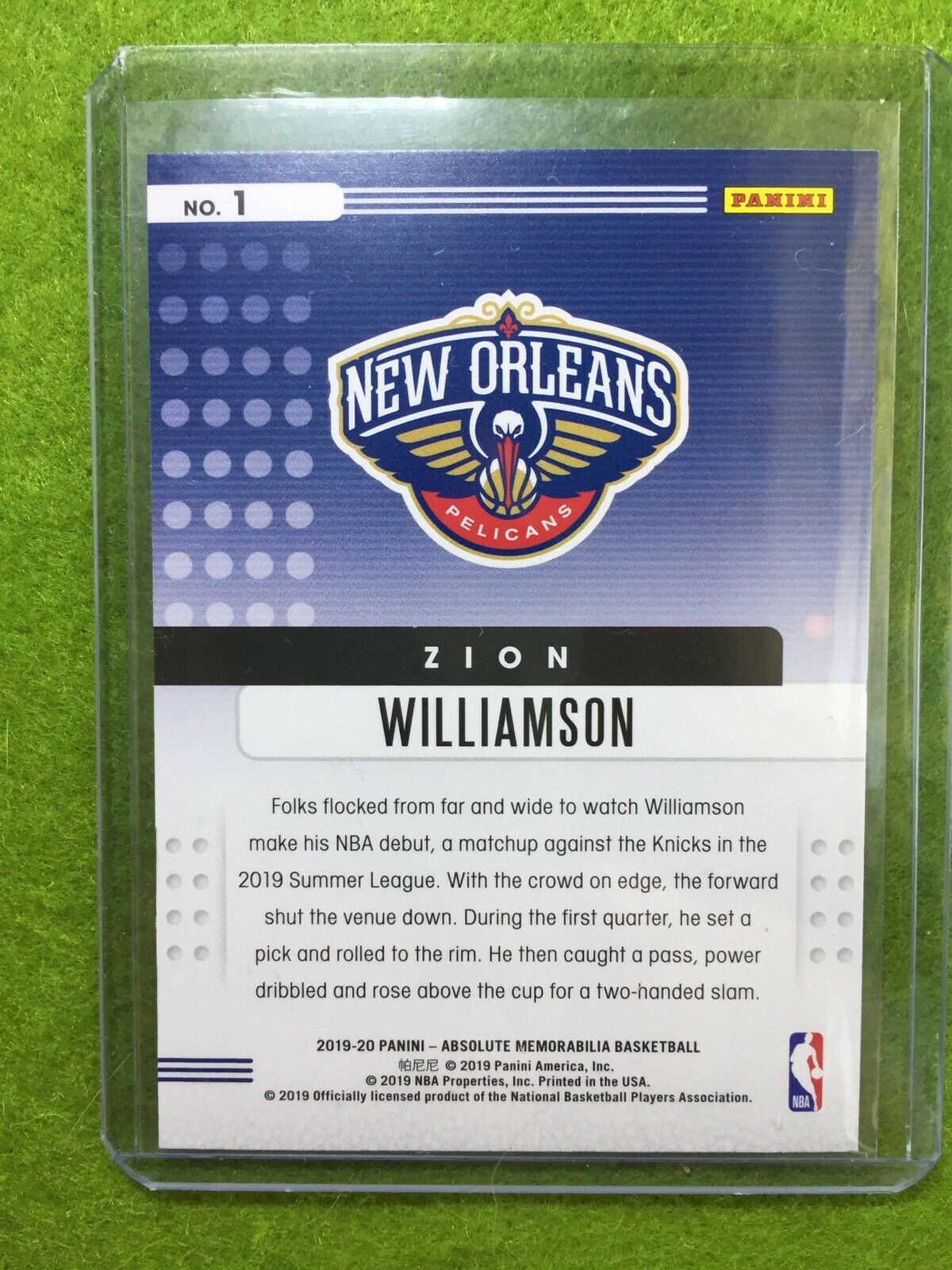 ZION WILLIAMSON ROOKIE CARD JERSEY #1 PELICANS RC 2019-20 Panini Absolute rookie