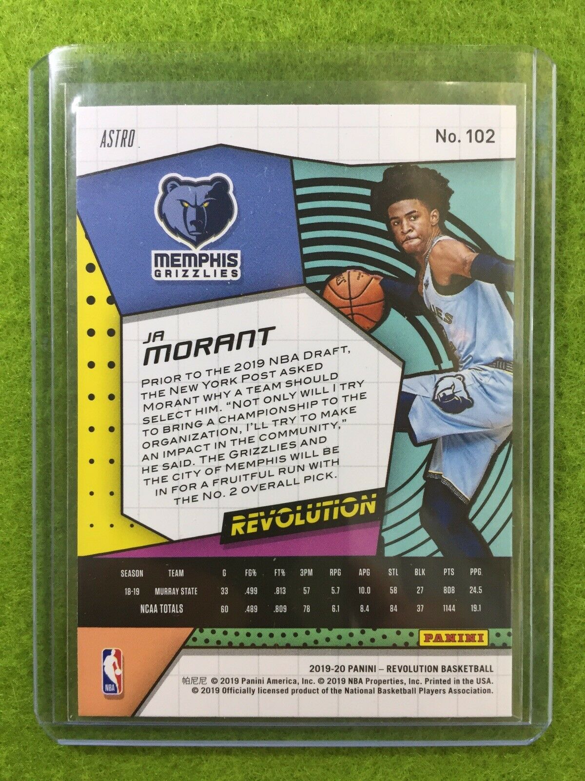 JA MORANT PRIZM ROOKIE CARD JERSEY #12 GRIZZLIES 2019-20 Panini Revolution ASTRO