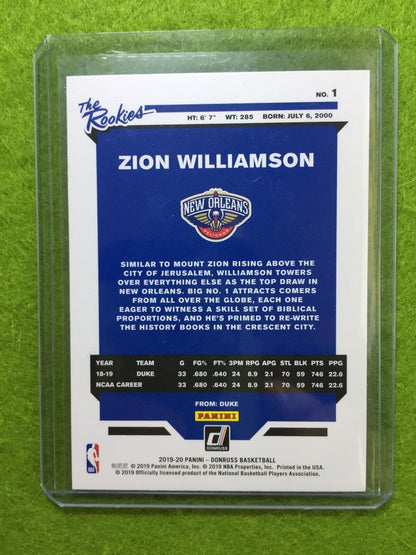 ZION WILLIAMSON ROOKIE CARD JERSEY #1 PELICANS RC 2019-20 Panini Donruss ROOKIES