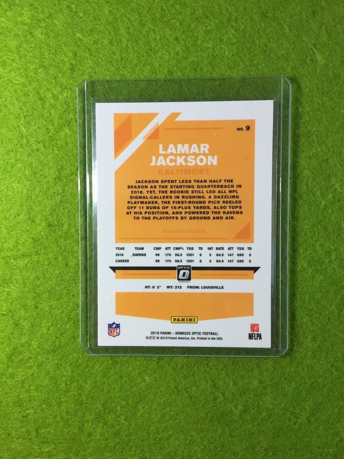 LAMAR JACKSON OPTIC CARD JERSEY #8 BALTIMORE RAVENS 2019 Donruss Optic Football