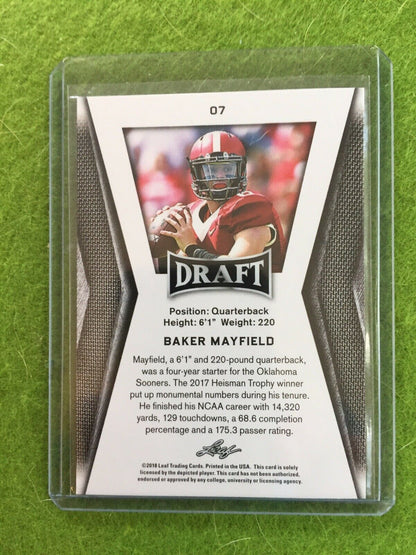 BAKER MAYFIELD ROOKIE CARD RC OKLAHOMA JERSEY #6 BROWNS 2018 Leaf Draft Base #07