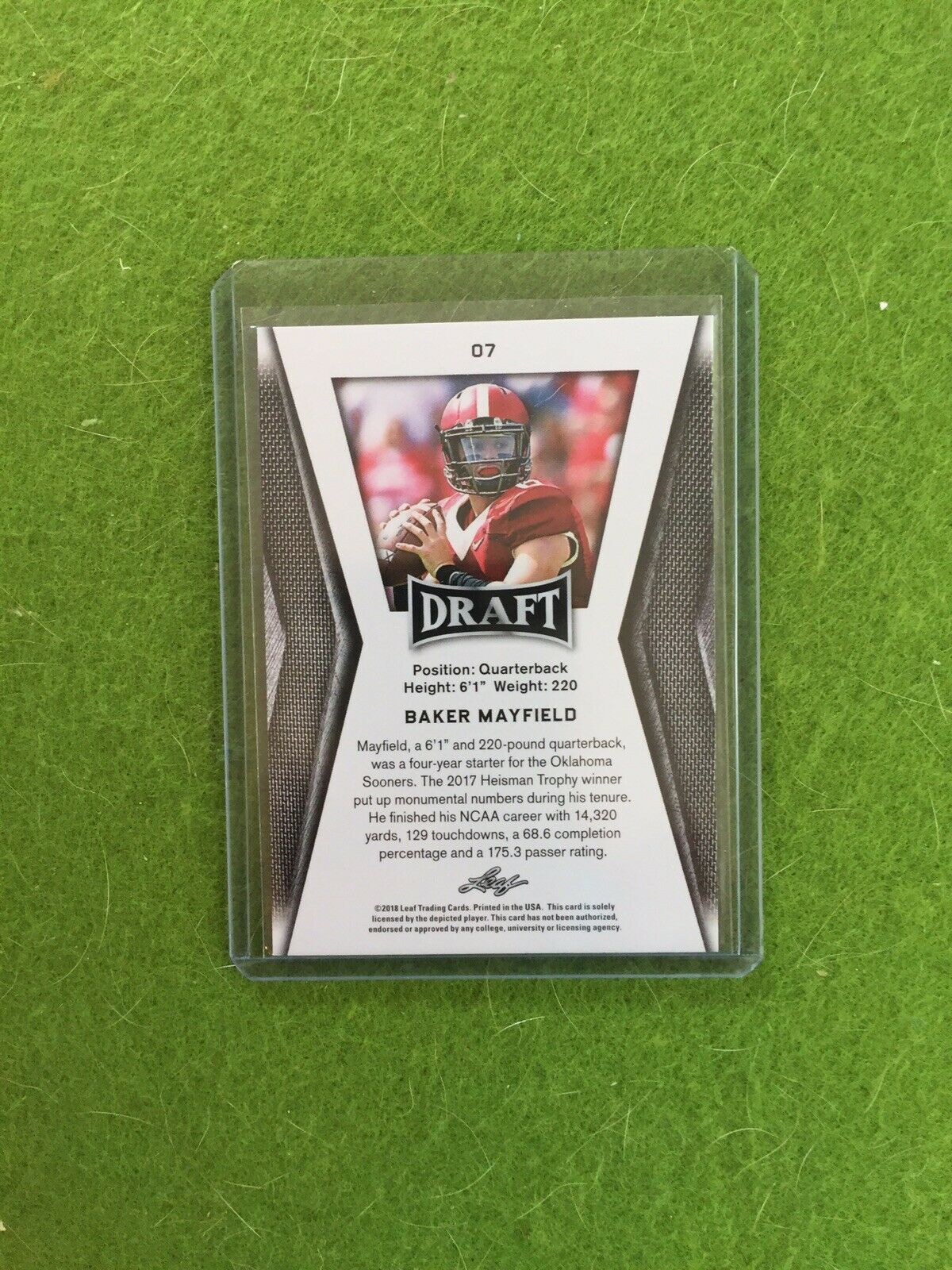 BAKER MAYFIELD ROOKIE CARD RC OKLAHOMA JERSEY #6 BROWNS 2018 Leaf Draft Base #07