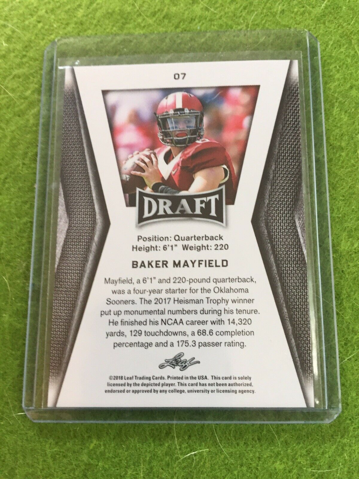 BAKER MAYFIELD ROOKIE CARD RC OKLAHOMA JERSEY #6 BROWNS 2018 Leaf Draft Base #07