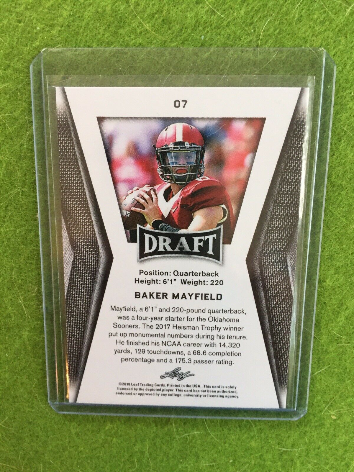 BAKER MAYFIELD ROOKIE CARD RC OKLAHOMA JERSEY #6 BROWNS 2018 Leaf Draft Base #07