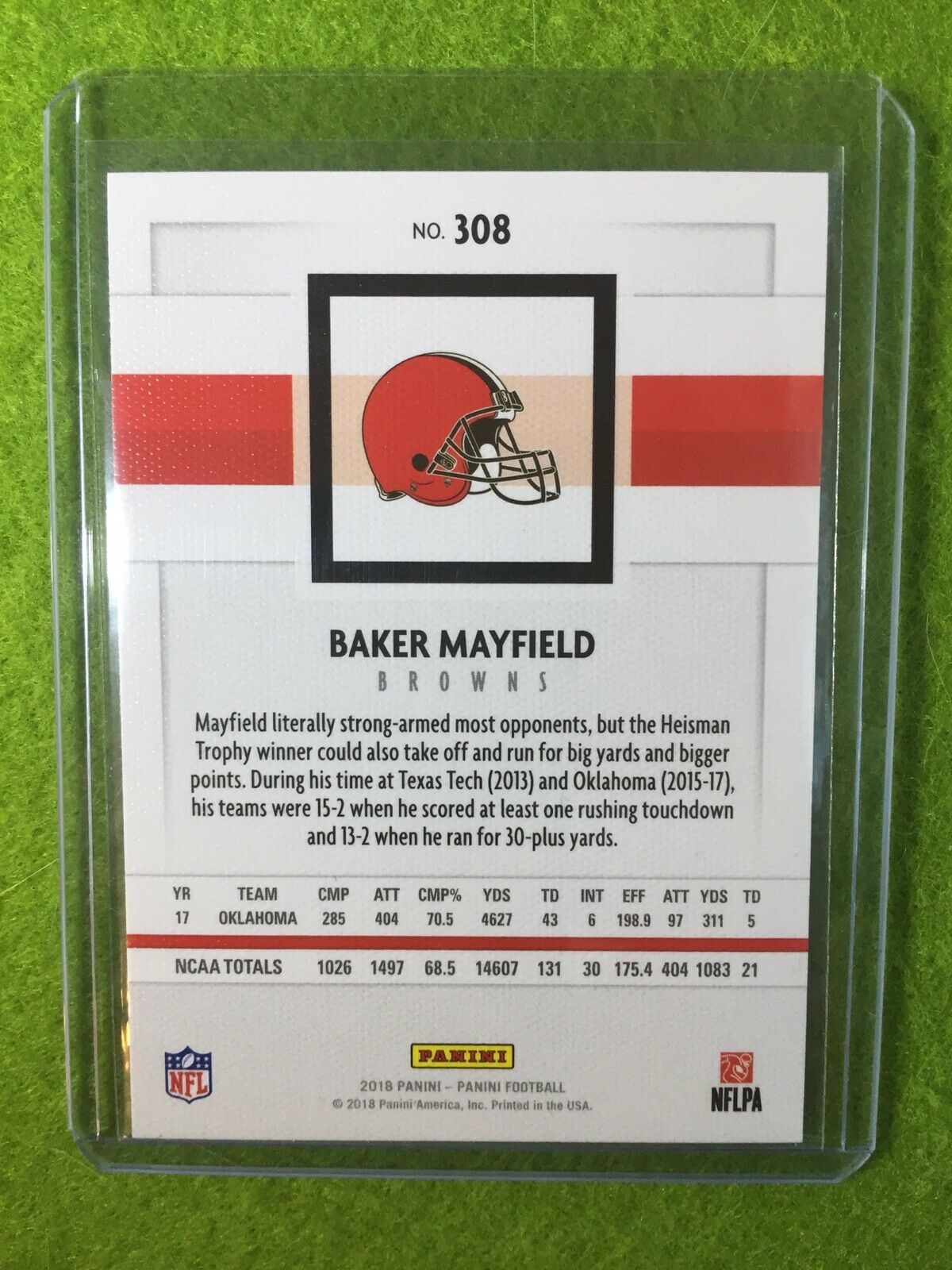 BAKER MAYFIELD ROOKIE CARD CLEVELAND BROWNS *RC* 2018 Panini Baker Mayfield #308