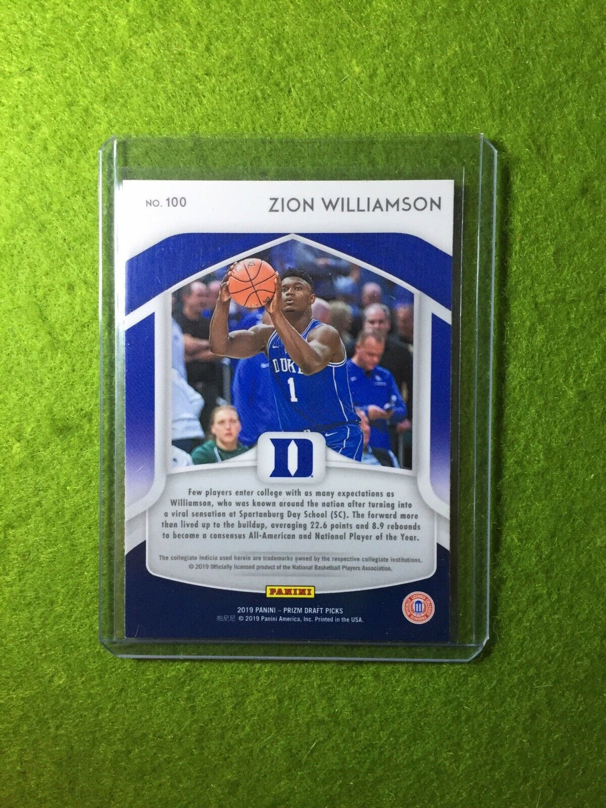 PANINI PRIZM ZION WILLIAMSON ROOKIE CARD JERSEY #1 DUKE RC PELICANS 2019 PrizmDP