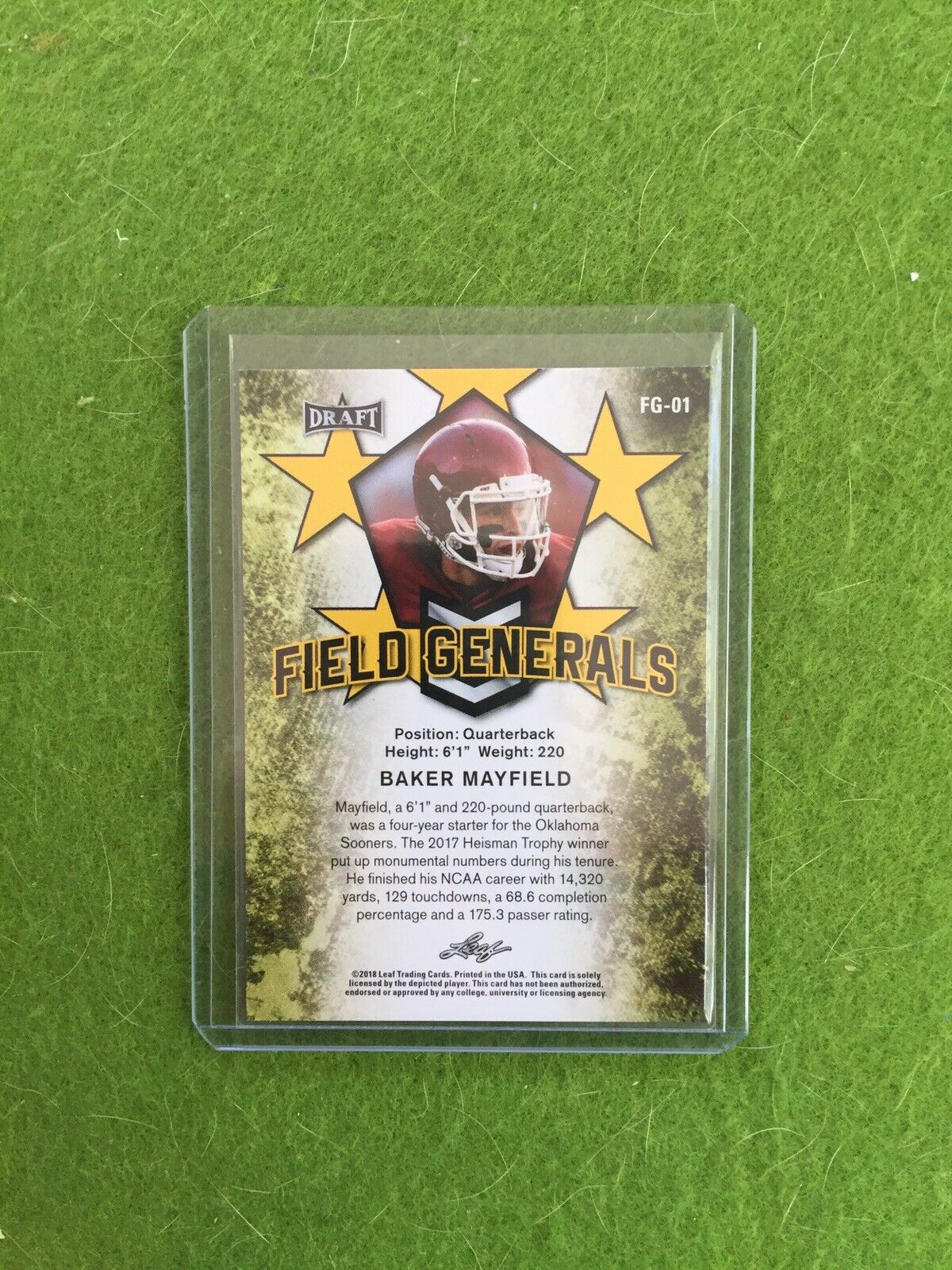 BAKER MAYFIELD ROOKIE CARD RC BROWNS JERSEY #6 OKLAHOMA 2018 Leaf Draft #FG01 SP