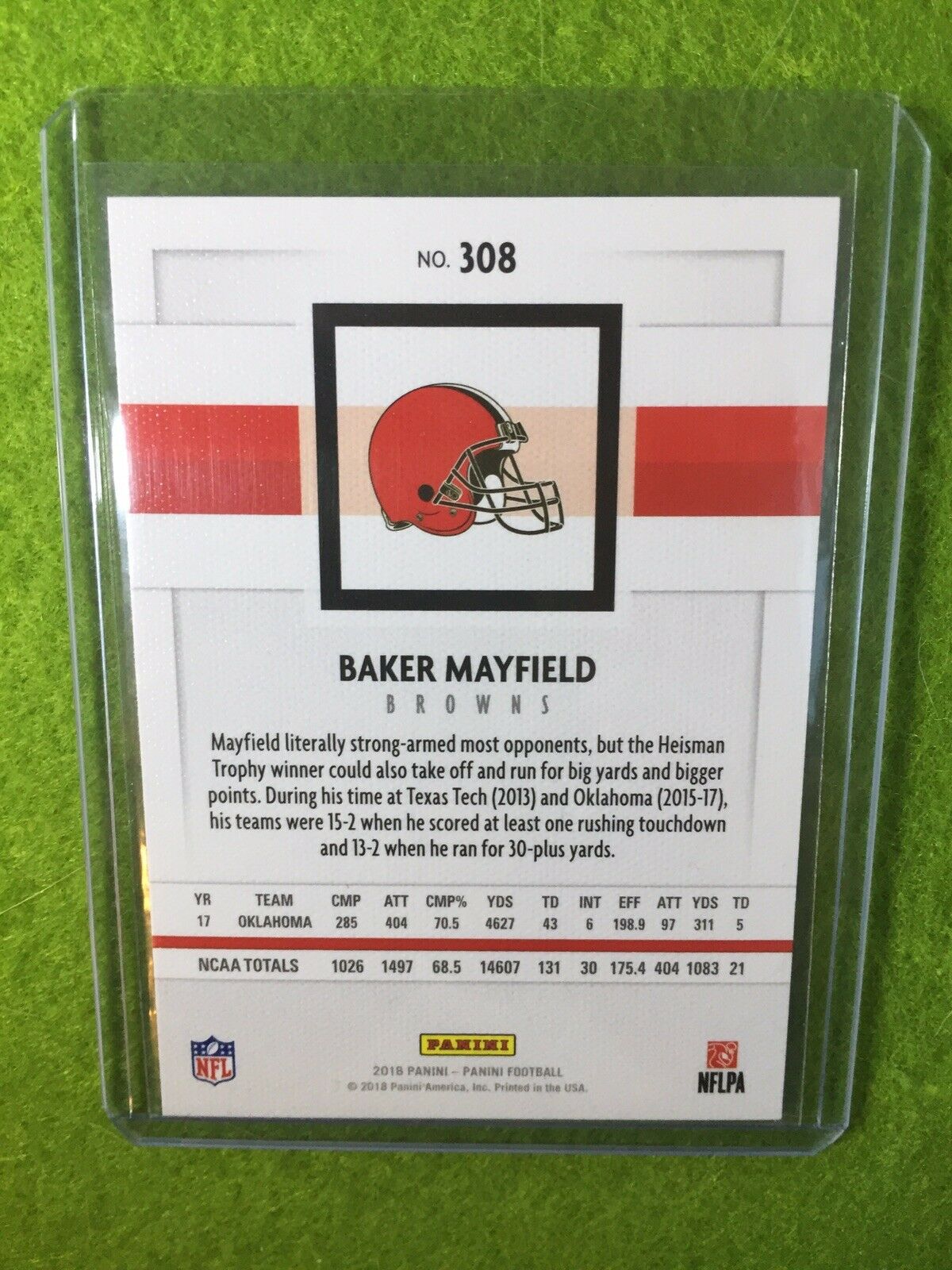 BAKER MAYFIELD ROOKIE CARD CLEVELAND BROWNS *RC* 2018 Panini Baker Mayfield #308