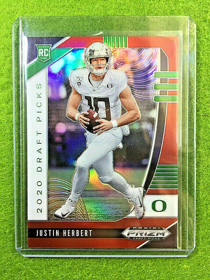 JUSTIN HERBERT RED PRIZM ROOKIE CARD JERSEY #10 OREGON RC 2020 Prizm LA CHARGERS