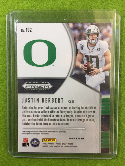 JUSTIN HERBERT RED PRIZM ROOKIE CARD JERSEY #10 OREGON RC 2020 Prizm LA CHARGERS