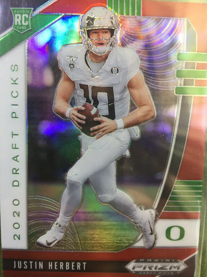 JUSTIN HERBERT RED PRIZM ROOKIE CARD JERSEY #10 OREGON RC 2020 Prizm LA CHARGERS