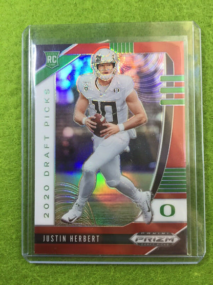 JUSTIN HERBERT RED PRIZM ROOKIE CARD JERSEY #10 OREGON RC 2020 Prizm LA CHARGERS