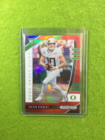 JUSTIN HERBERT RED PRIZM ROOKIE CARD JERSEY #10 OREGON RC 2020 Prizm LA CHARGERS