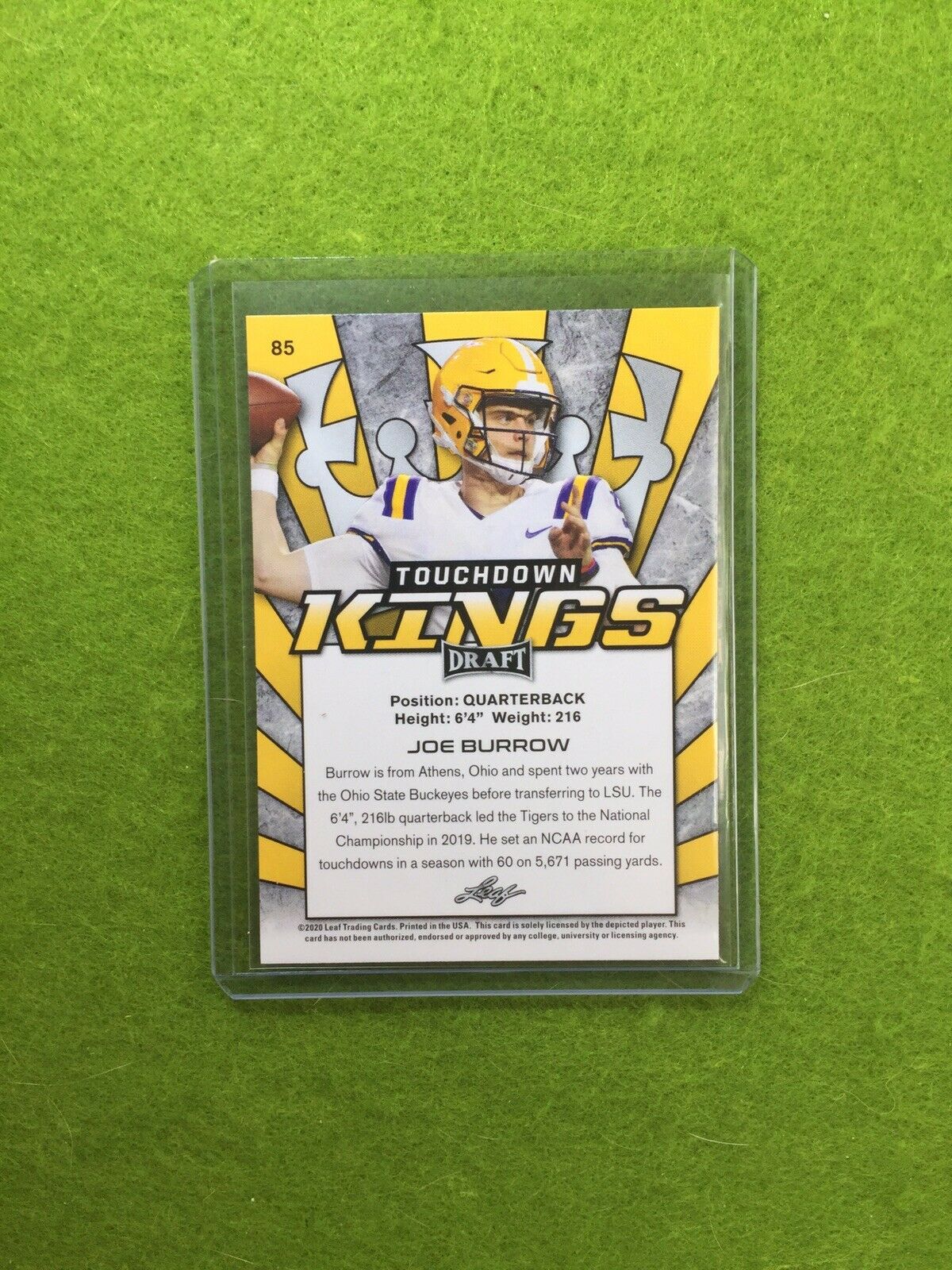 JOE BURROW RC ROOKIE CARD JERSEY#9 LSU 2020 Leaf Football TOUCHDOWN KINGS INSERT