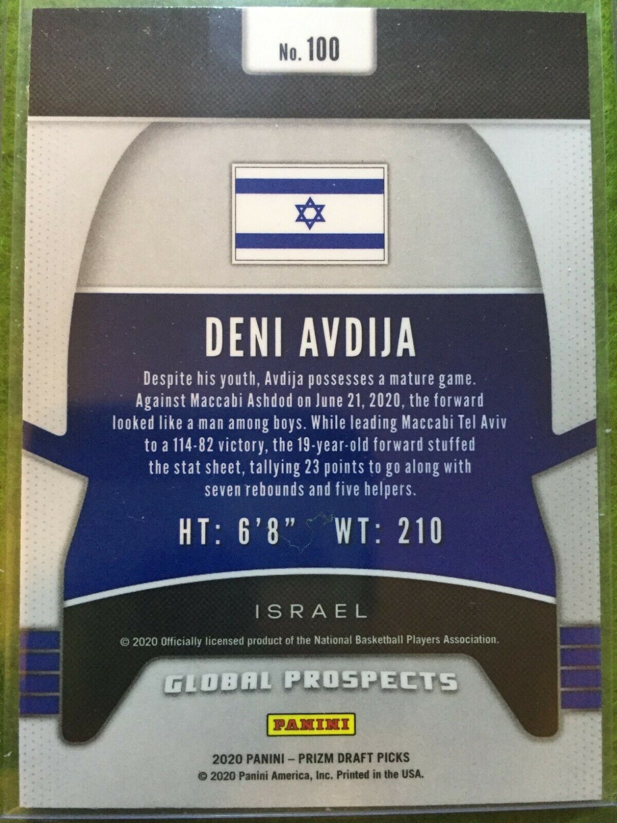 DENI AVDIJA PRIZM ROOKIE CARD ISRAEL RC WIZARDS SP 2020 Panini GLOBAL PROSPECTS