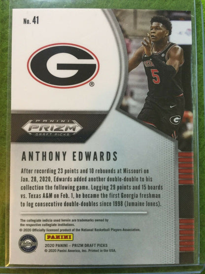 ANTHONY EDWARDS PRIZM ROOKIE CARD JERSEY #5 GEORGIA RC TIMBERWOLVES 2020 Panini