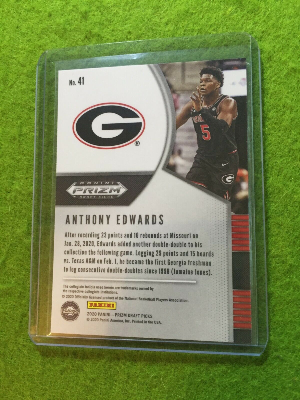 ANTHONY EDWARDS PRIZM ROOKIE CARD JERSEY #5 GEORGIA RC TIMBERWOLVES 2020 Panini