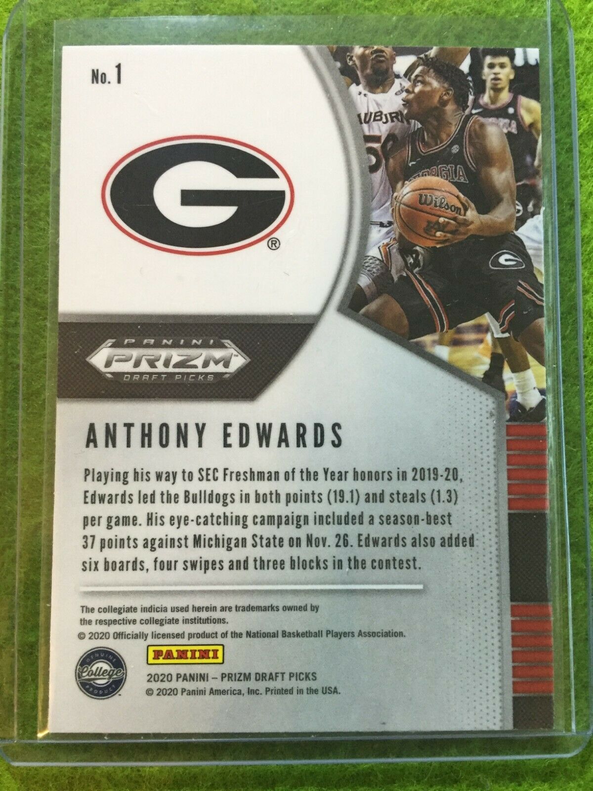 ANTHONY EDWARDS PRIZM ROOKIE CARD JERSEY #5 GEORGIA RC TIMBERWOLVES 2020 Prizm