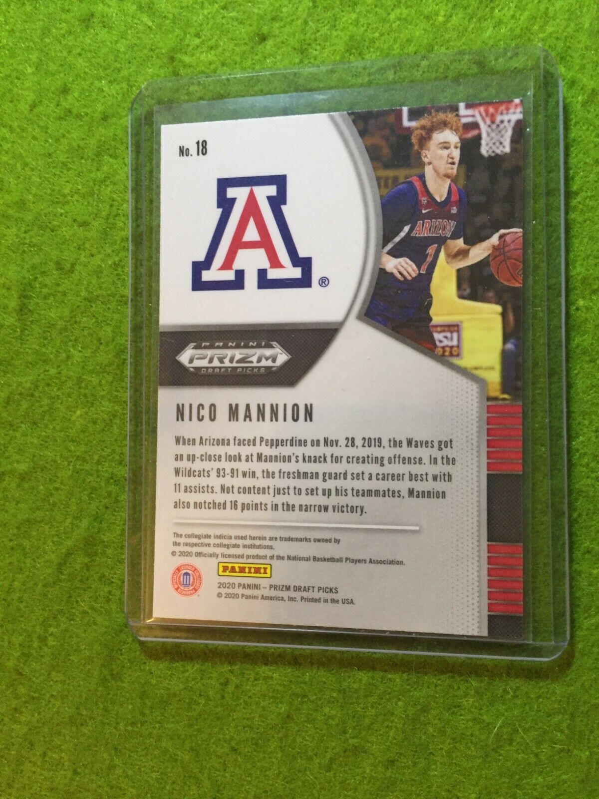 NICO MANNION PRIZM ROOKIE CARD JERSEY #1 ARIZONA RC WARRIORS - 2020 Panini Prizm