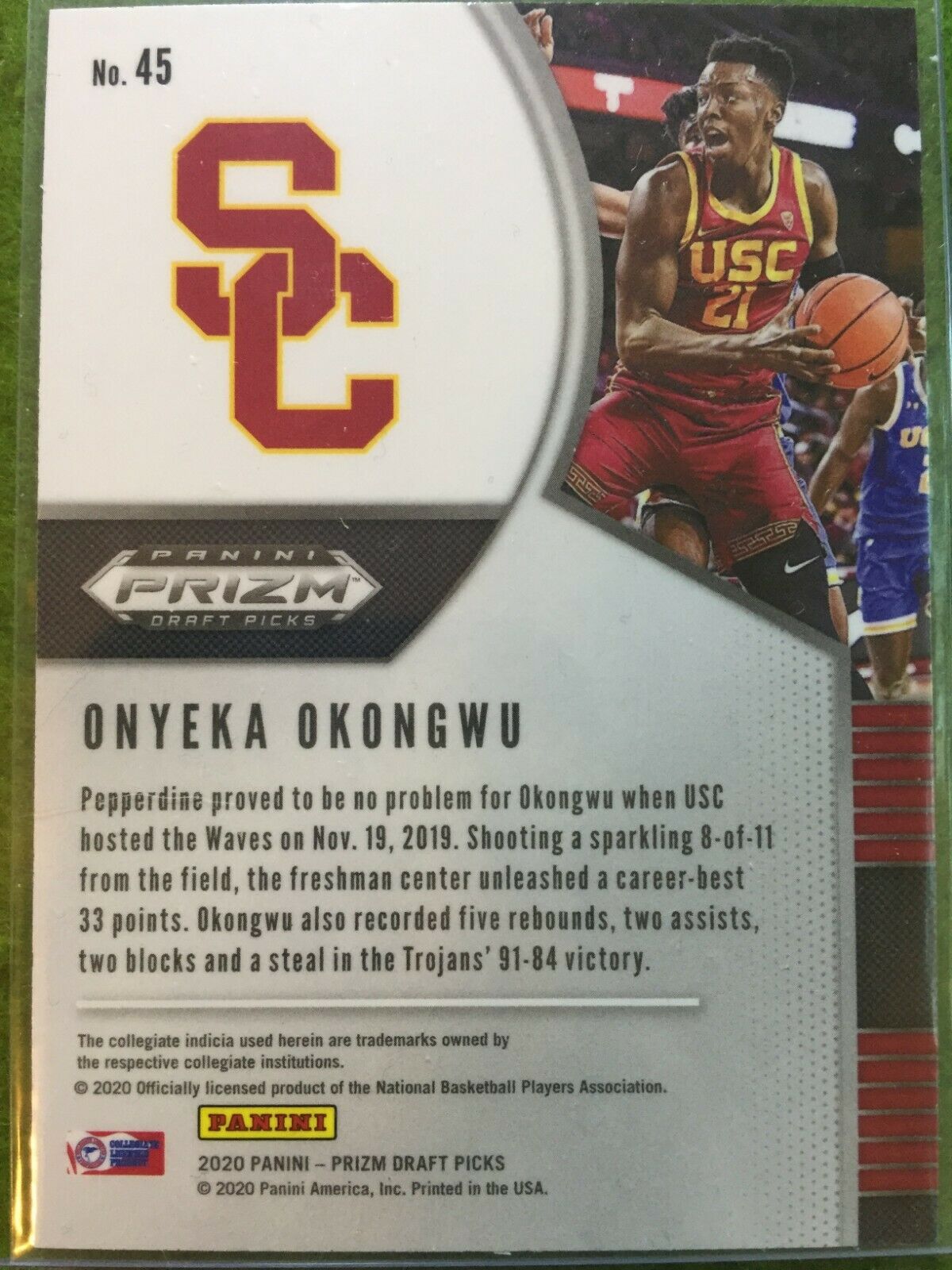 ONYEKA OKONGWU PRIZM ROOKIE CARD JERSEY #21 USC RC ATLANTA HAWKS - 2020 Prizm DP