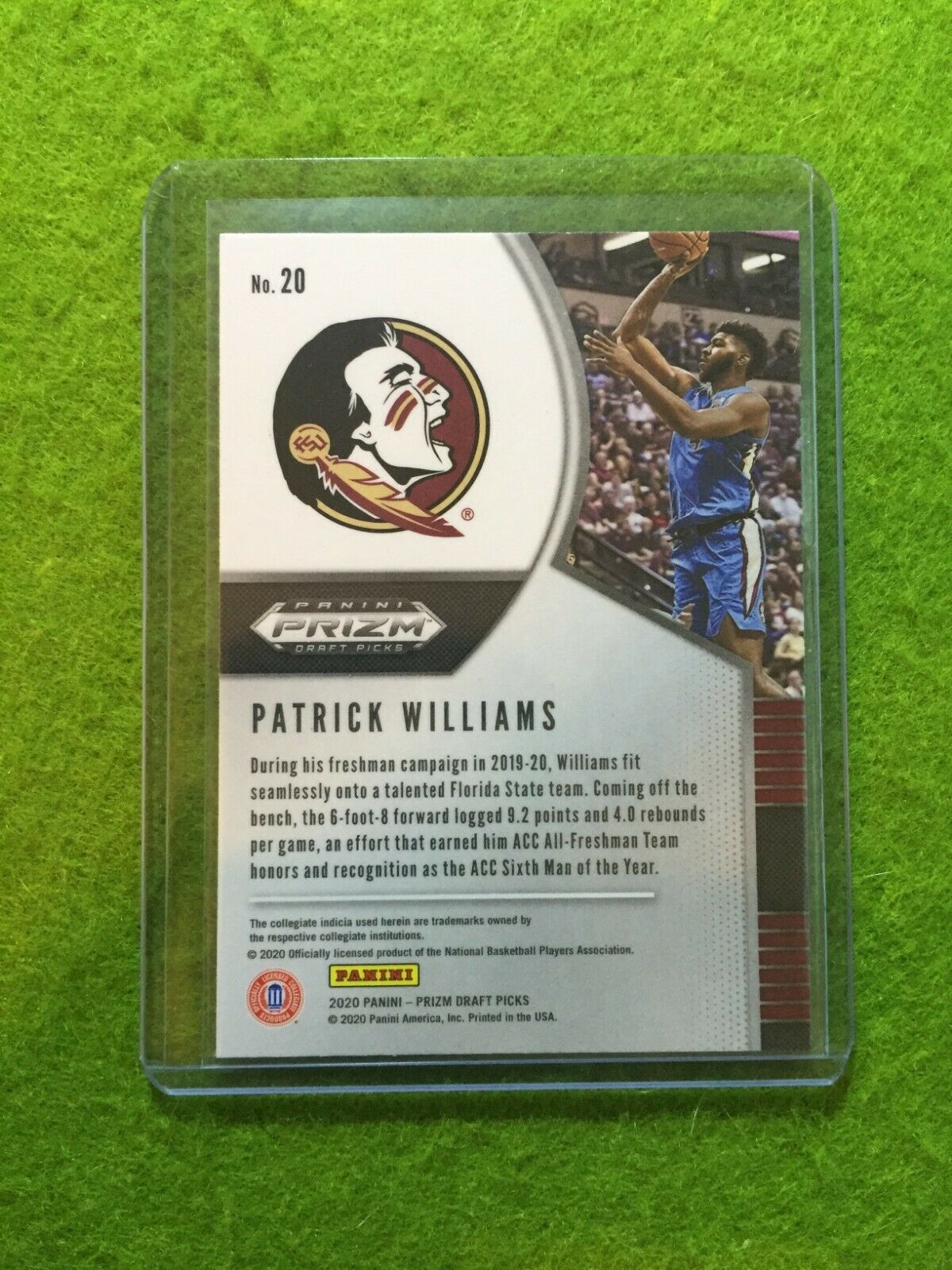 PATRICK WILLIAMS PRIZM ROOKIE CARD JERSEY #4 FLORIDA STATE RC BULLS 2020 Panini