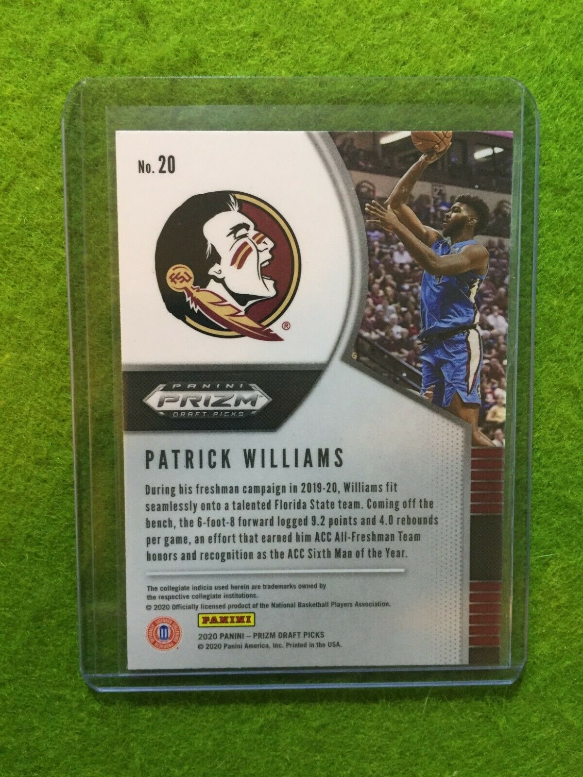 PATRICK WILLIAMS PRIZM ROOKIE CARD JERSEY #4 FLORIDA STATE RC BULLS 2020 Panini