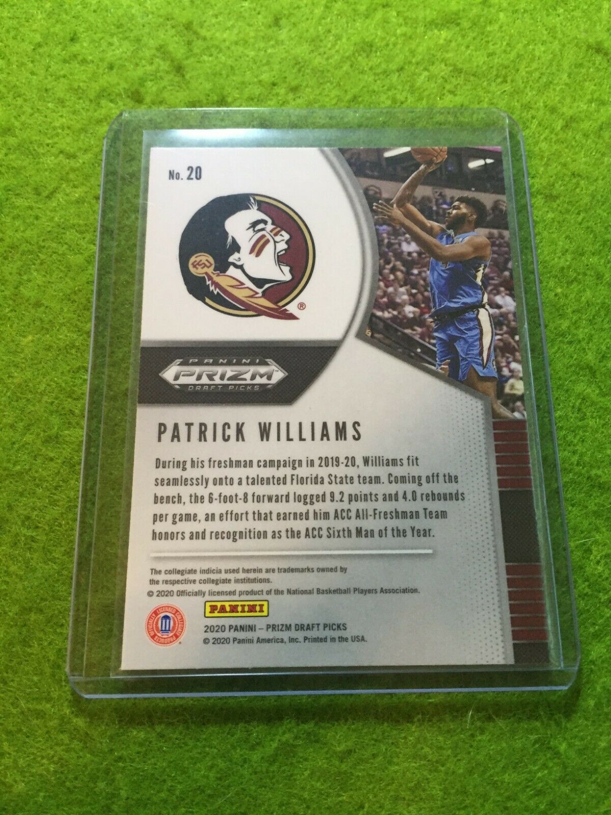 PATRICK WILLIAMS PRIZM ROOKIE CARD JERSEY #4 FLORIDA STATE RC BULLS 2020 Panini