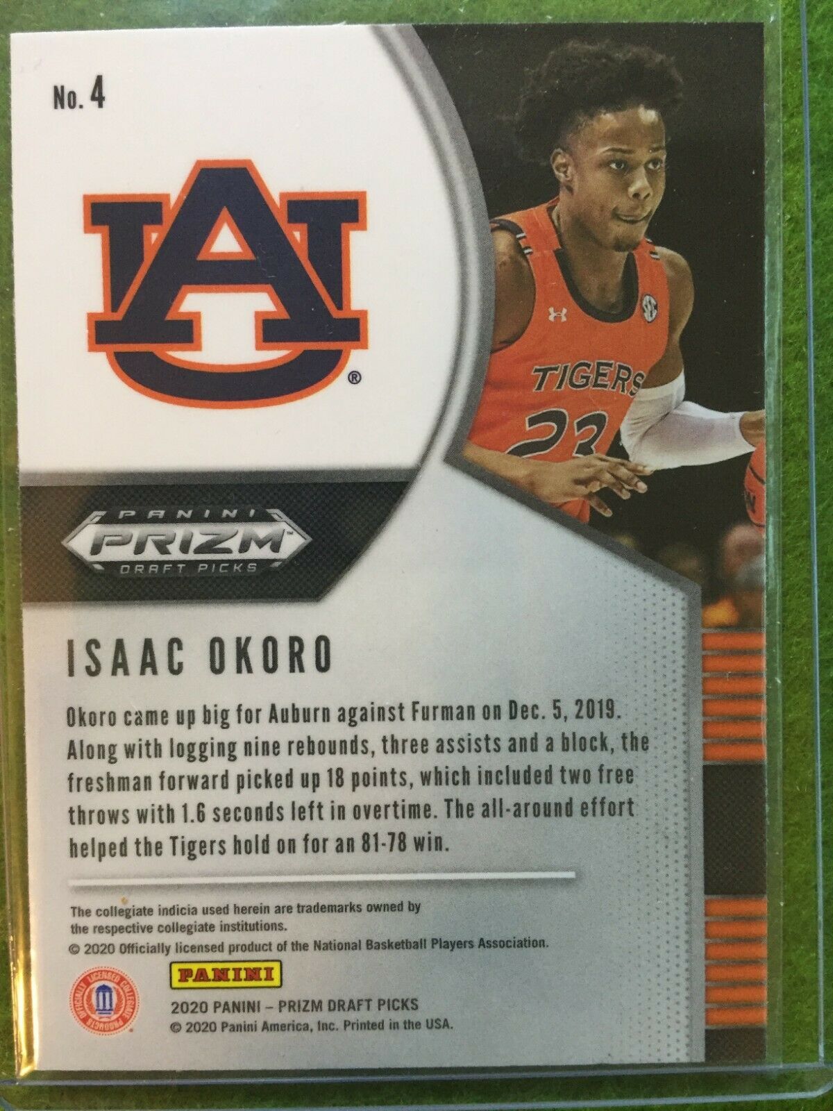 ISAAC OKORO PRIZM ROOKIE CARD JERSEY #23 AUBURN U RC CAVALIERS 2020 Panini Prizm