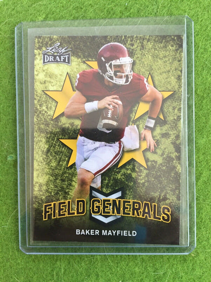 BAKER MAYFIELD ROOKIE CARD BROWNS JERSEY #6 OKLAHOMA 2018 Leaf Draft GOLD #FG-01