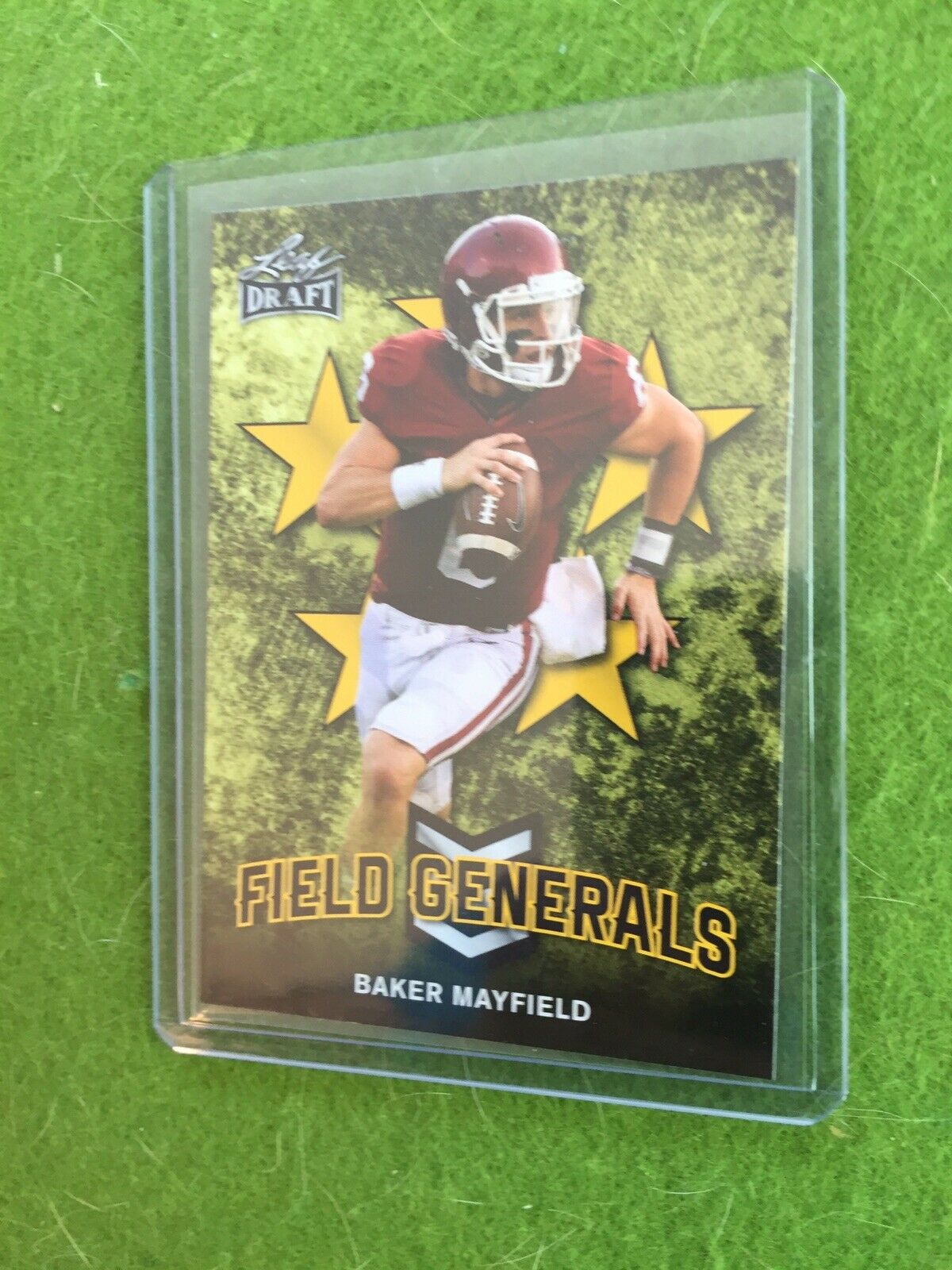 BAKER MAYFIELD ROOKIE CARD BROWNS JERSEY #6 OKLAHOMA 2018 Leaf Draft GOLD #FG-01