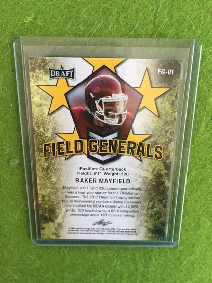 BAKER MAYFIELD ROOKIE CARD BROWNS JERSEY #6 OKLAHOMA 2018 Leaf Draft GOLD #FG-01