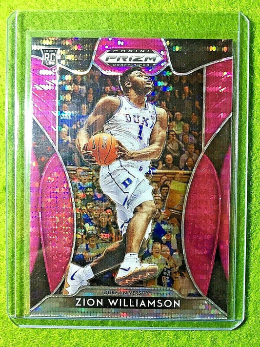 ZION WILLIAMSON PRIZM ROOKIE CARD JERSEY #1 DUKE REFRACTOR RC 2019 PELICANS PINK