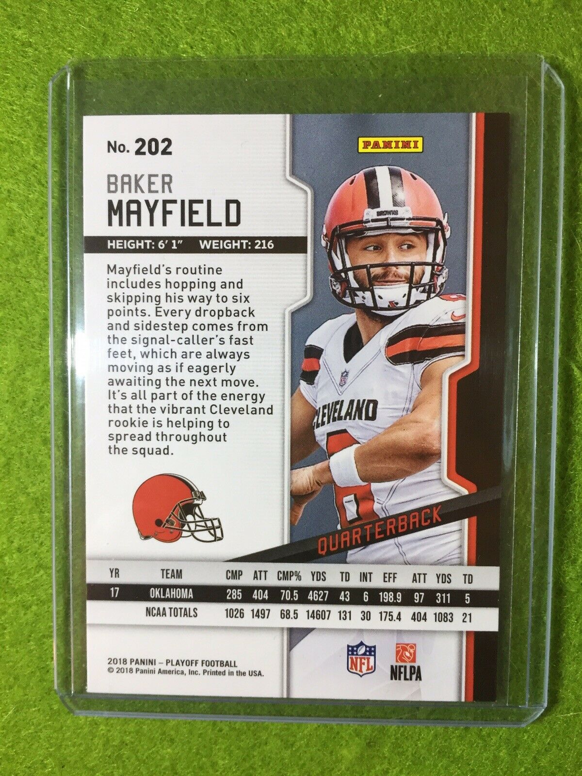 BAKER MAYFIELD ROOKIE CARD JERSEY #6 RC CLEVELAND BROWNS 2018 Panini Playoff 202