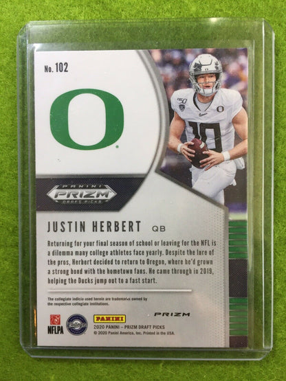 JUSTIN HERBERT SILVER PRIZM ROOKIE CARD JERSEY #10 OREGON 2020 Prizm LA CHARGERS