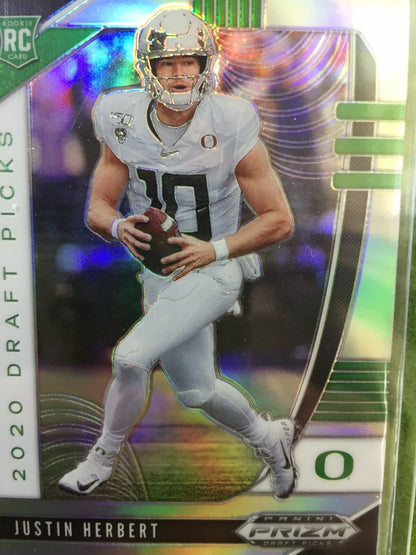 JUSTIN HERBERT SILVER PRIZM ROOKIE CARD JERSEY #10 OREGON 2020 Prizm LA CHARGERS