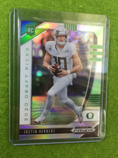 JUSTIN HERBERT SILVER PRIZM ROOKIE CARD JERSEY #10 OREGON 2020 Prizm LA CHARGERS