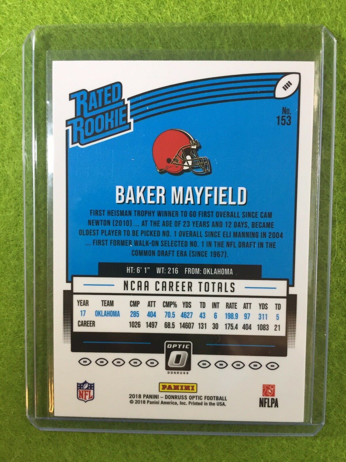 BAKER MAYFIELD OPTIC RATED ROOKIE CARD RC JERSEY #6 Cleveland Browns 2018 Panini