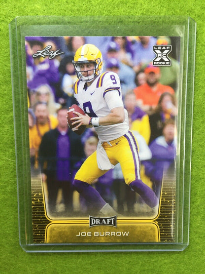 JOE BURROW ROOKIE CARD JERSEY #9 LSU GOLD RC 2020 Leaf Football BENGALS SP Gold